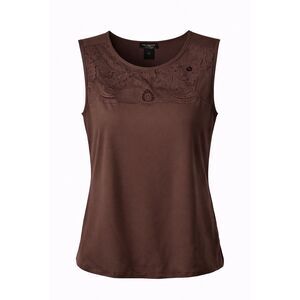 Ann Taylor Brown Lace Trim Sleeveless Blouse Top Size L Elegant